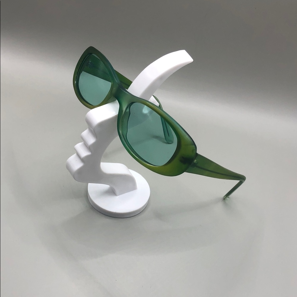 Vintage Retro Emanuel Italy Mossy Green Ombre Mix Oval Slim Sunglasses Designer